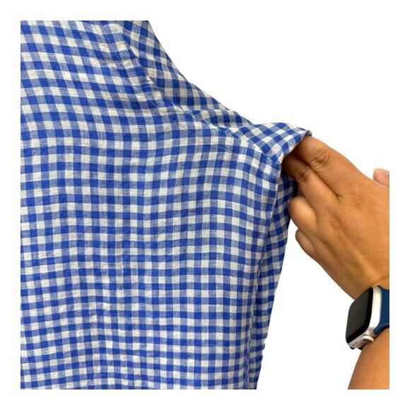 Michael Allens Shirt Mens XXL 100% Linen Blue Button Down Gingham Prep Heritage - Picture 4 of 15